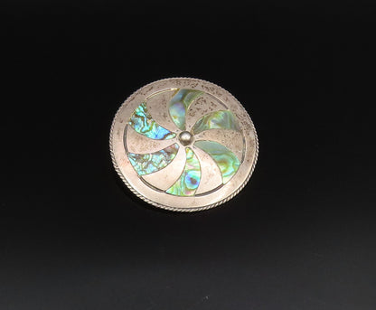 TAXCO 925 Silver  Vintage Twisted Rope Edge Abalone Fidget Brooch Pin  BP9889