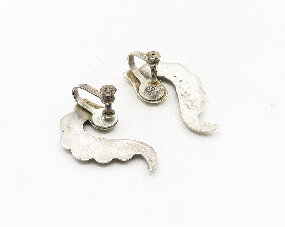 MEXICO 925 Sterling Silver  Vintage Antique Swirl Non Pierce Earrings  EG5322