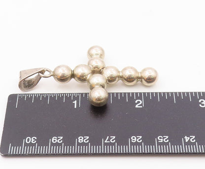 MEXICO 925 Sterling Silver  Vintage Bubble Religious Cross Pendant  PT15789