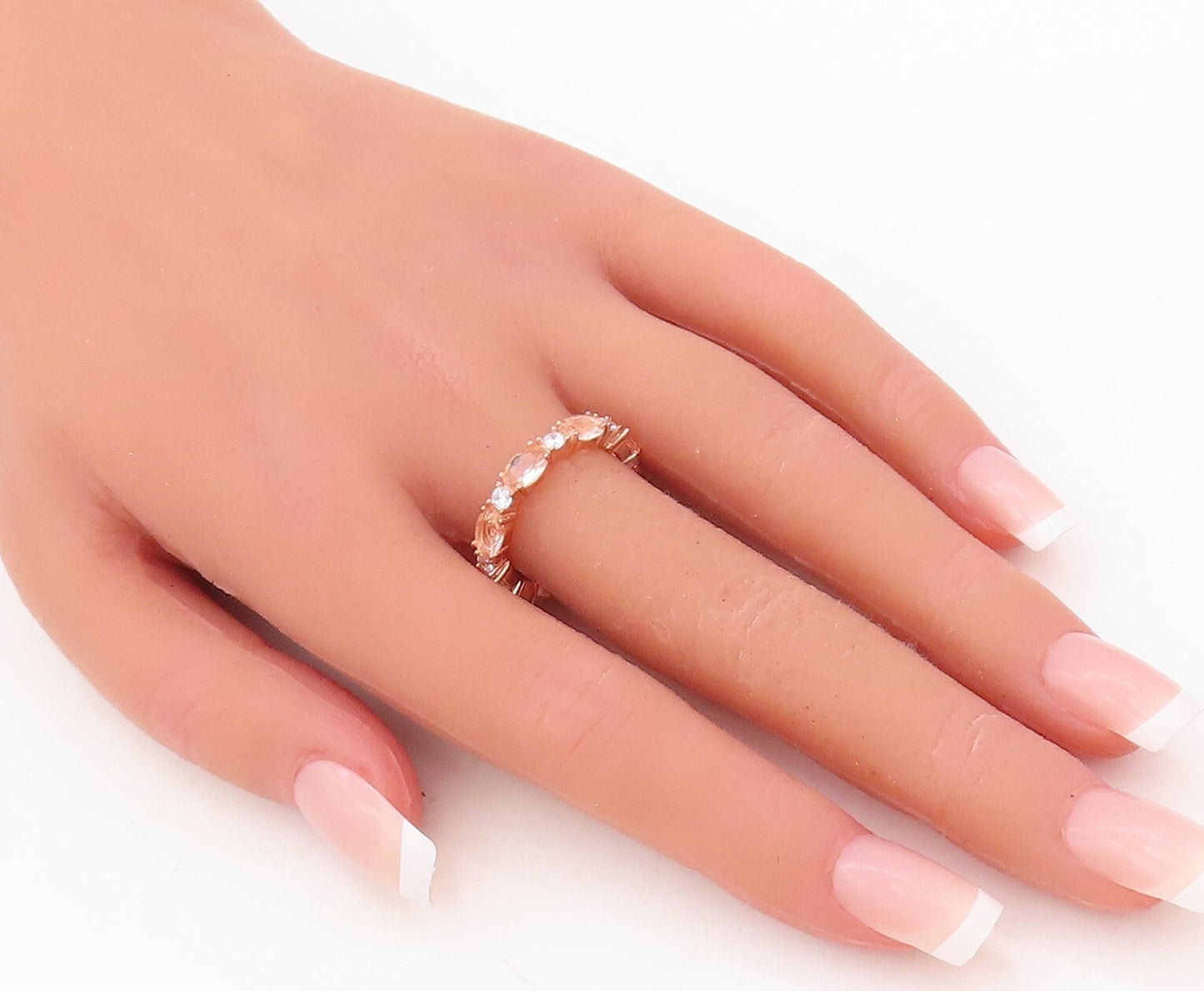 925 Sterling Silver Vintage Ring Rose Gold Plated Morganite CZ Band Sz 7 RG30342