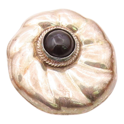 MEXICO 925 Sterling Silver  Vintage Black Onyx Fluted Round Pendant  PT6503