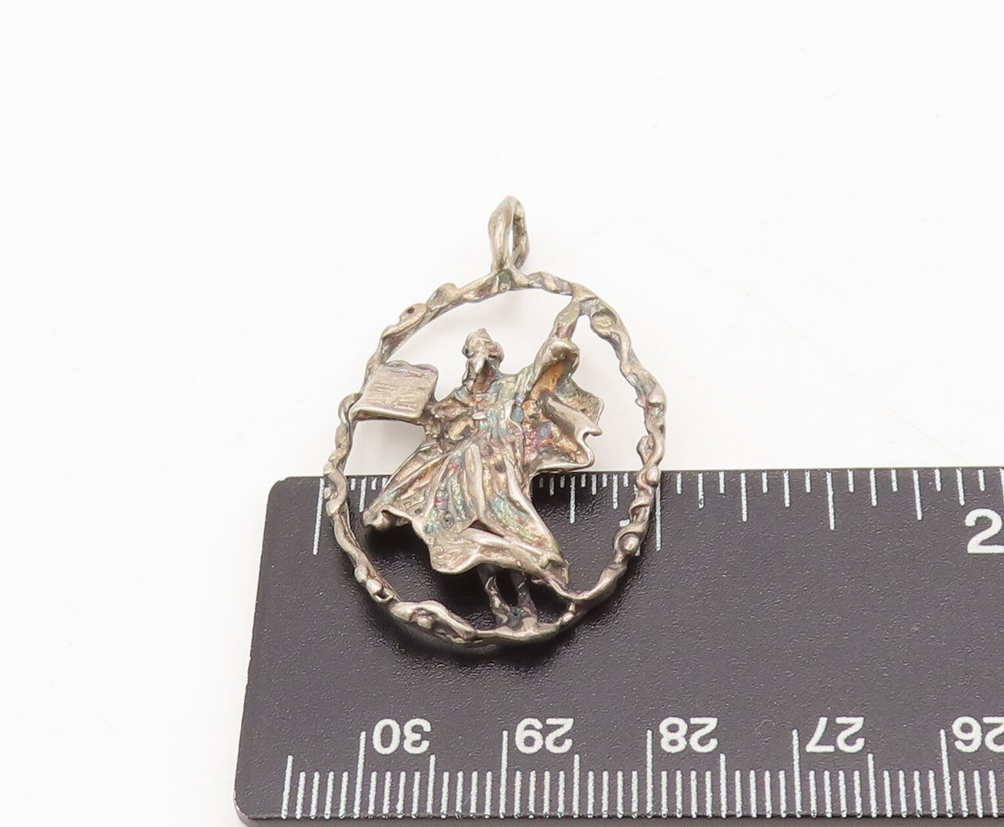 925 Sterling Silver Vintage Pendant Solid Carved Moses 10 Commandments PT22596