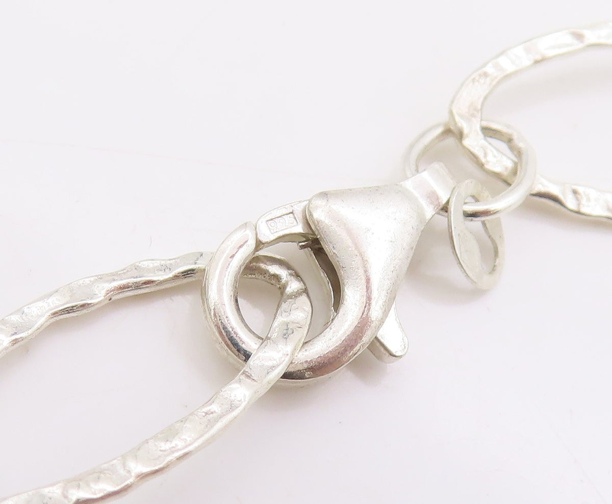 925 Sterling Silver Vintage Necklace Hammered Oval Linked Hoops Chain  NE4625
