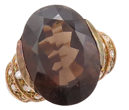 925 Sterling Silver Vintage Ring Gold Plated Smoky Quartz & Topaz  Sz 7  RG29874