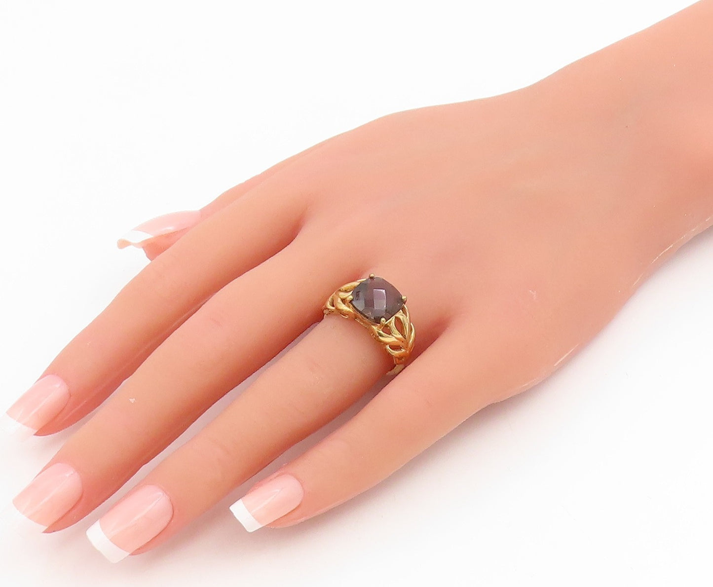 925 Sterling Silver Vintage Ring Gold Plated Smoky Quartz Band  Sz 8  RG35016