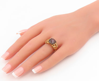925 Sterling Silver Vintage Ring Gold Plated Smoky Quartz Band  Sz 8  RG35016