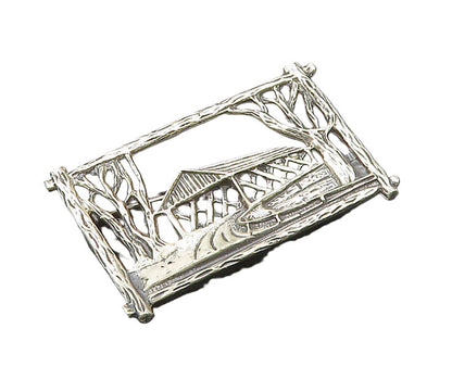 BEAU 925 Sterling Silver  Vintage Shiny Gazebo Forest Scene Brooch Pin  BP7658