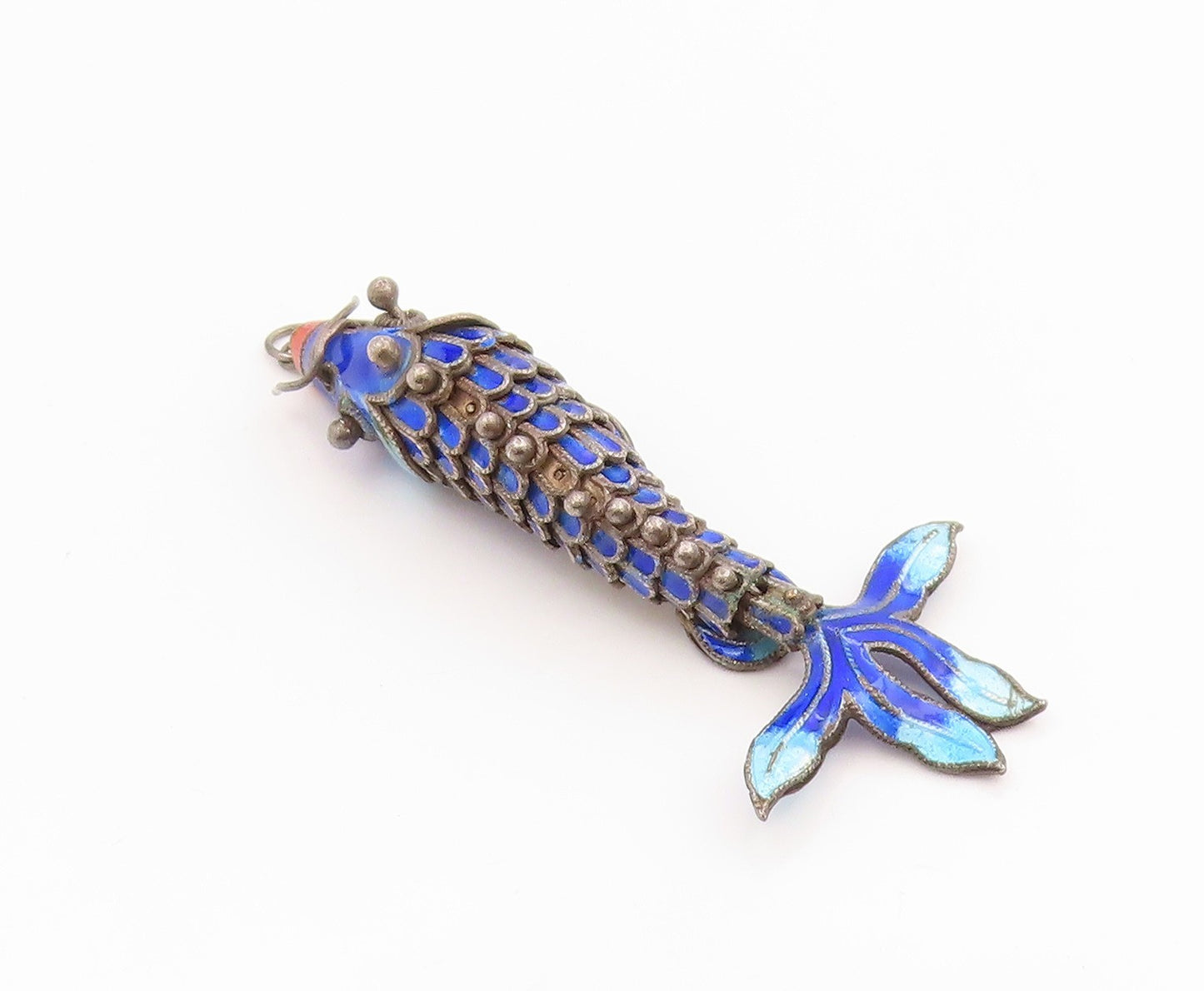 925 Sterling Silver Vintage Pendant Enamel Articulated Koi Fish Charm  PT26067