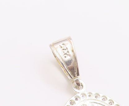 925 Sterling Silver Vintage Pendant CZ Virgin Mary Religious Medallion  PT24915
