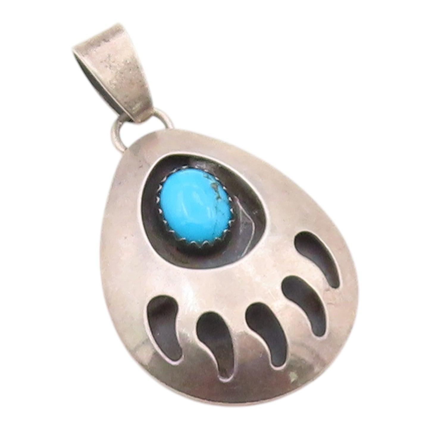 925 Sterling Silver Vintage Pendant KATHLEEN CHAVEZ Navajo Turquoise Paw PT26341