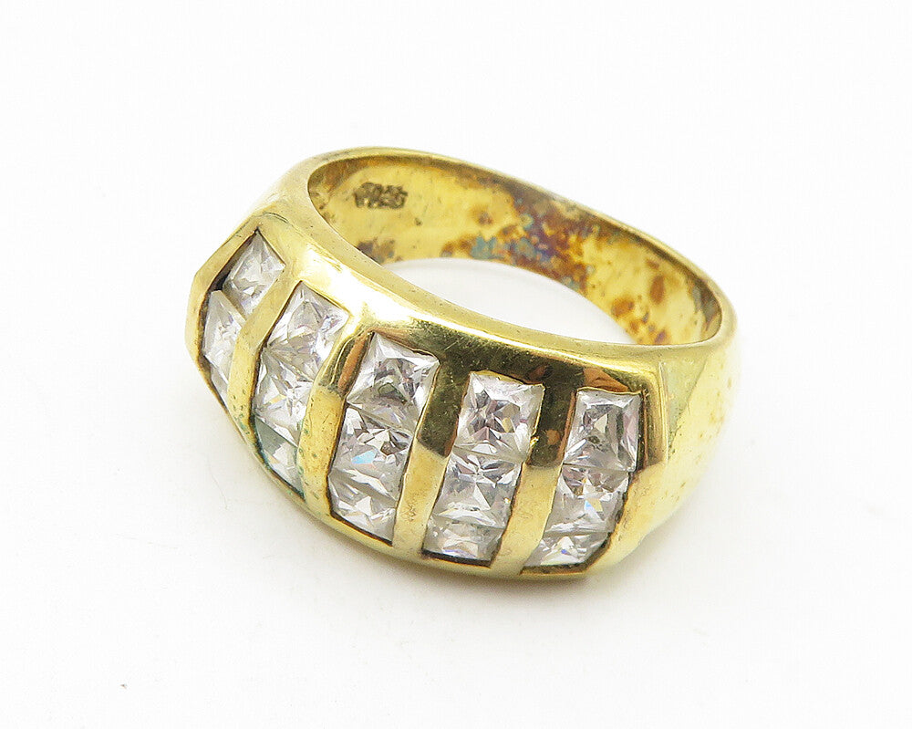 925 Sterling Silver  White Topaz Gold Plated Dome Band Ring Sz 7  RG11166
