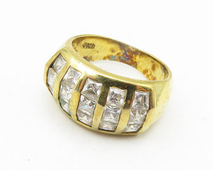 925 Sterling Silver  White Topaz Gold Plated Dome Band Ring Sz 7  RG11166