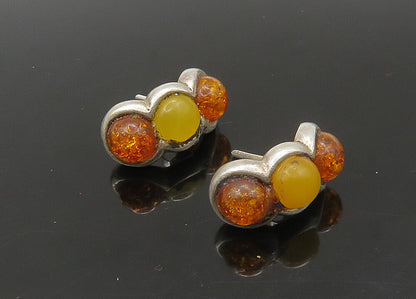 925 Sterling Silver  Vintage Cabochon Cut Amber Curve Drop Earrings  EG11194