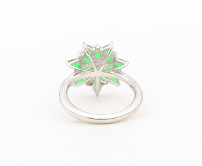 925 Sterling Silver Vintage Ring Drop Cut Green & White CZ Flower  Sz 7  RG30367