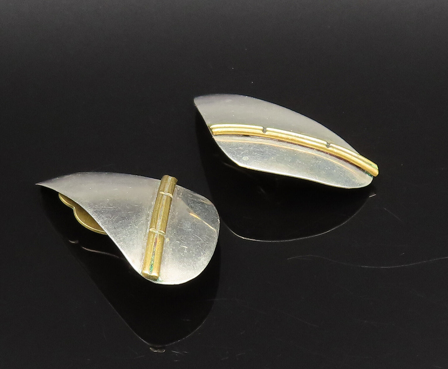 925 Silver  Vintage Two Tone Triangle Abstract Clip Back Earrings  EG12163