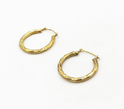 925 Sterling Silver  Vintage Shiny Gold Plated Twist Hoop Earrings  EG8469