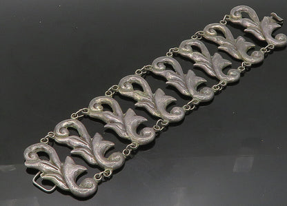 MEXICO 925 Sterling Silver  Vintage Antique Floral Swirl Chain Bracelet BT8054