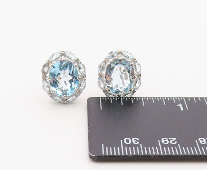 925 Sterling Silver Vintage Earrings Elegant Blue Topaz Floral Cluster  EG14362
