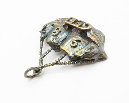 925 Sterling Silver  Vintage Dark Tone Sailing Ship Drop Pendant  PT11095