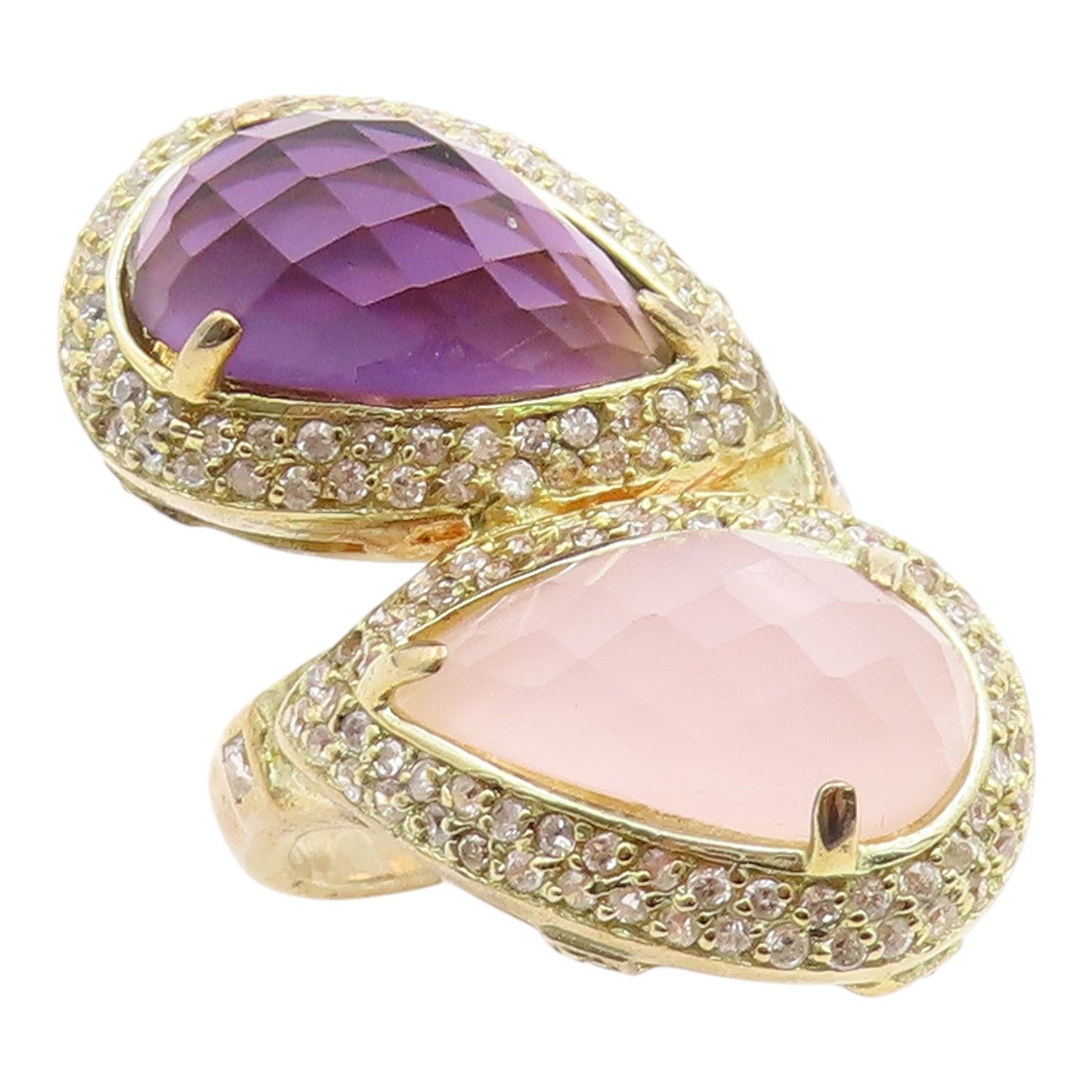 925 Sterling Silver Vintage Ring Gold Plated Amethyst Rose Quartz Sz 9.5 RG35392