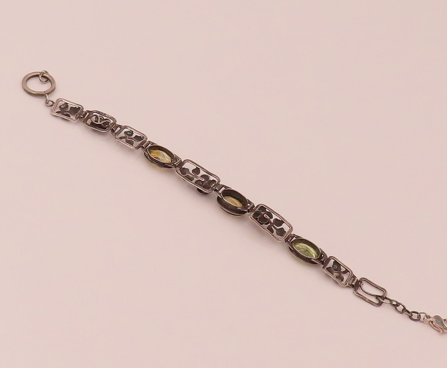GERMANY 925 Silver  Vintage Rose & Leaf stencil Cutout Citrine Bracelet BT9839