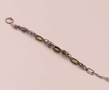 GERMANY 925 Silver  Vintage Rose & Leaf stencil Cutout Citrine Bracelet BT9839