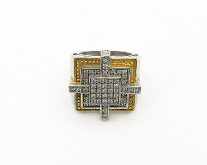 925 Sterling Silver  Vintage Topaz Two Tone Square Cocktail Ring Sz 9  RG18306