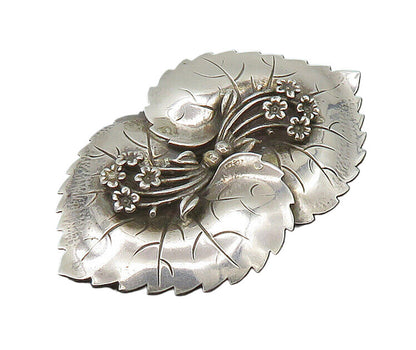 HENRY BACA NAVAJO 925 Silver  Vintage Shiny Floral Leaves Brooch Pin  BP8085