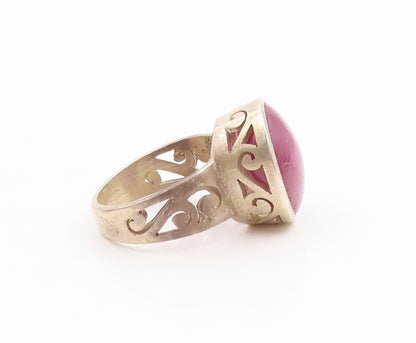 925 Sterling Silver Vintage Ring Oval Cat Eye Open Scrollwork Band Sz 9 RG34745