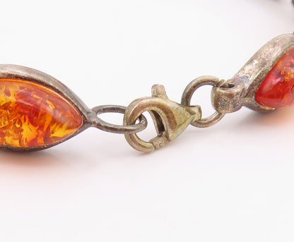 925 Sterling Silver Vintage Bracelet Dark Tone Cabochon Honey Amber  BT11012