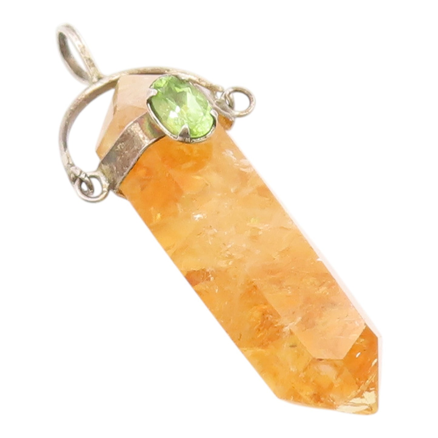 925 Sterling Silver Vintage Pendant Peridot & Citrine Crystal Charm  PT26191