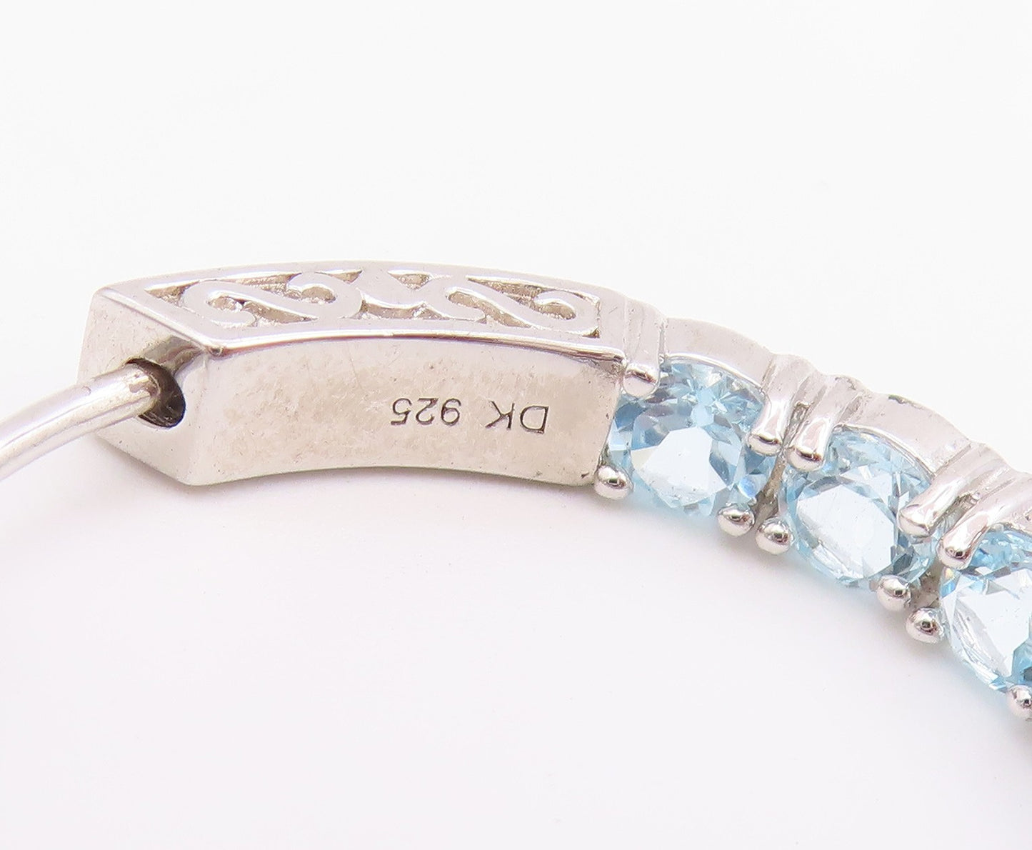 925 Sterling Silver Vintage Earrings Elegant Round Cut Blue Topaz Hoops  EG14454