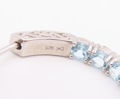 925 Sterling Silver Vintage Earrings Elegant Round Cut Blue Topaz Hoops  EG14454