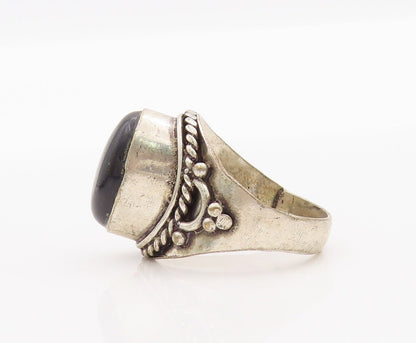 925 Sterling Silver Vintage Ring Roped Carved Oval Cabochon Onyx  Sz 9.5 RG28249
