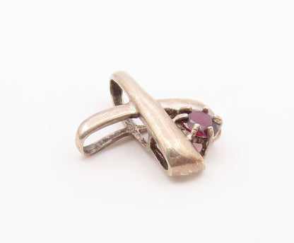925 Sterling Silver  Vintage Prong Set Garnet Crossed Slide Pendant  PT17629