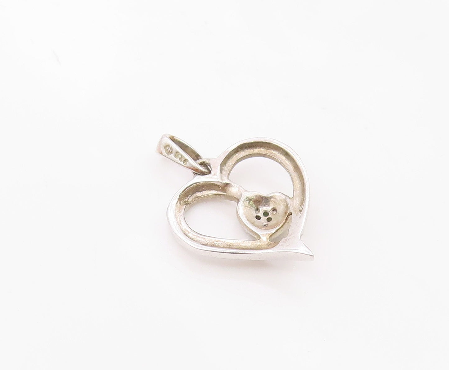 925 Sterling Silver  Vintage Genuine Diamonds Love Heart Pendant  PT17980