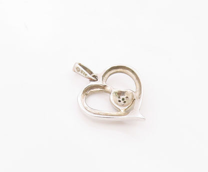 925 Sterling Silver  Vintage Genuine Diamonds Love Heart Pendant  PT17980