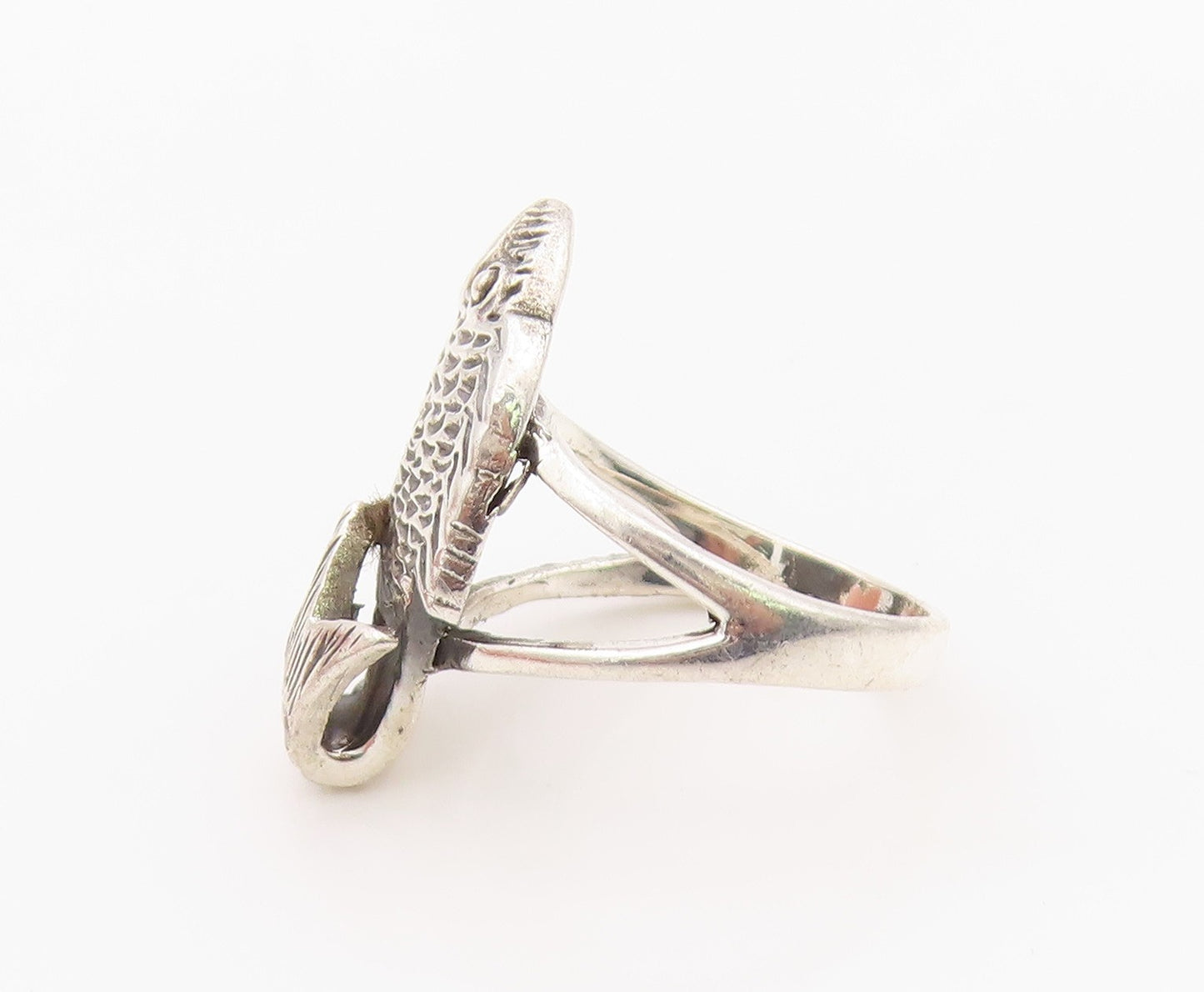 925 Sterling Silver Vintage Ring Chunky Pisces Zodiac Fish Band  Sz 4.5  RG36293