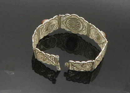 925 Sterling Silver  Vintage Goldstone Filigree Swirl Chain Bracelet  BT8296