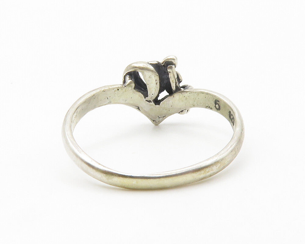 925 Sterling Silver Vintage Dark Tone Petite Floral Band Ring Sz 5 RG14356