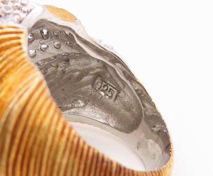 925 Sterling Silver Vintage Ring Two Tone CZ Ribbed Dome Band  Sz 7.5  RG35621
