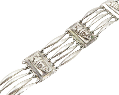 MEXICO 925 Sterling Silver  Vintage Shiny Warrior Head Chain Bracelet  BT7555