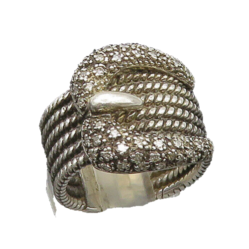 925 Sterling Silver  Vintage Genuine Diamonds Buckle Band Ring Sz 6  RG21797