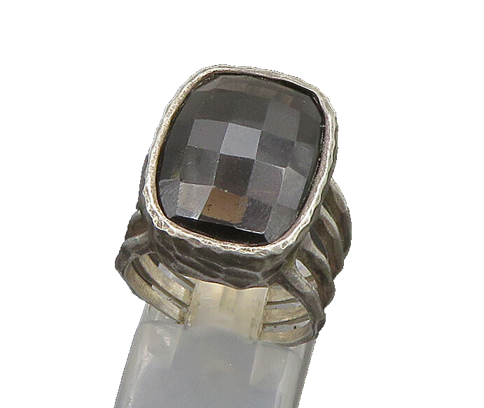 ISRAEL 925 Silver  Vintage Faceted Smoky Topaz Cocktail Ring Sz 6  RG23524