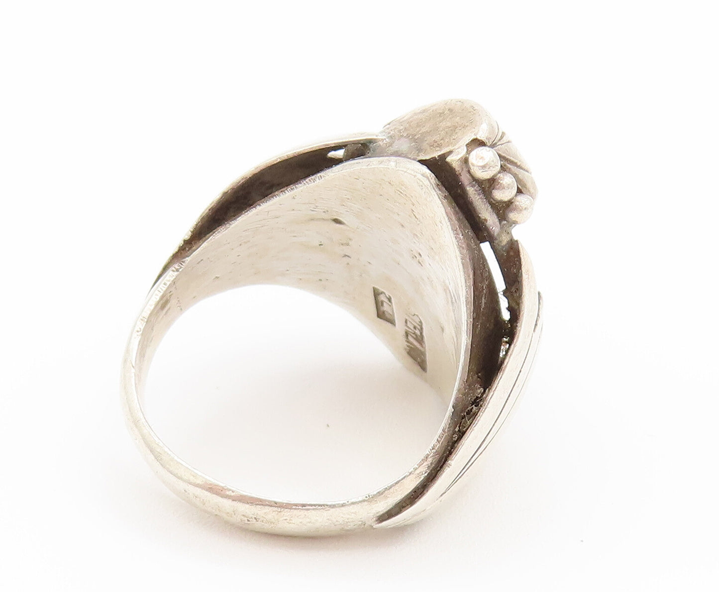 NAVAJO 925 Silver  Vintage Modern Engraved Lines Turquoise Ring Sz 10  RG26170
