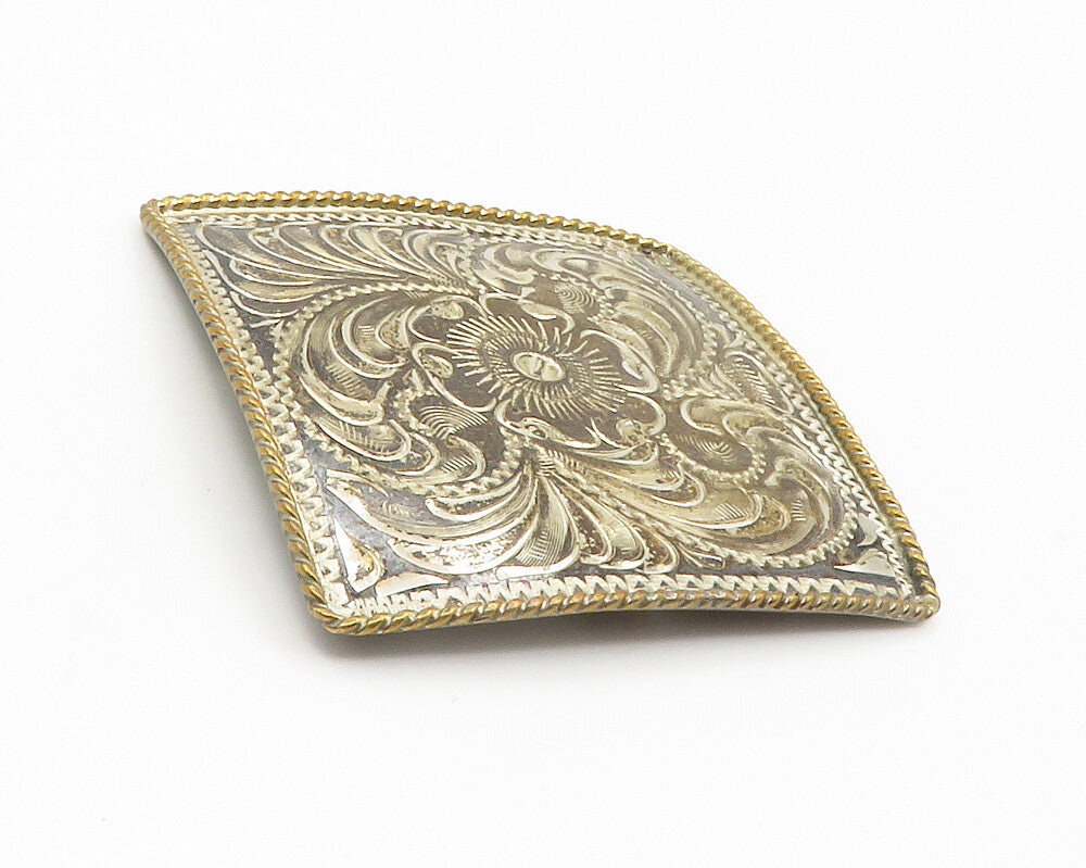 DESIGNER 925 Sterling Silver  Vintage Shiny Etched Floral Brooch Pin  BP5765