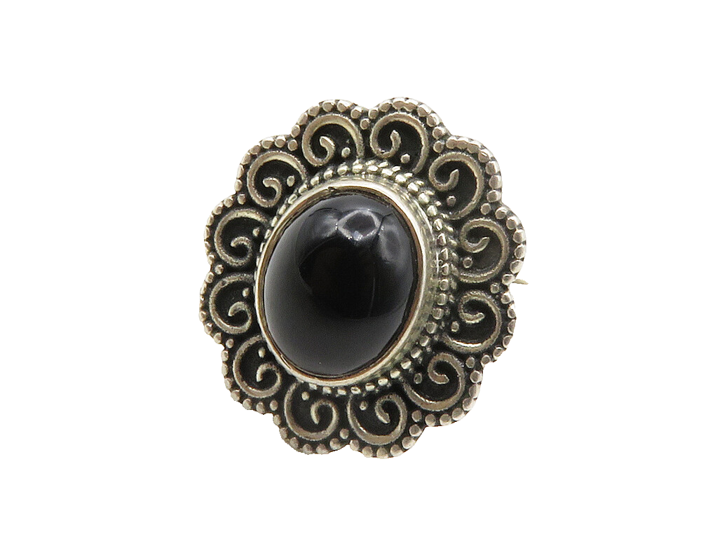 925 Sterling Silver  Vintage Cabochon Black Onyx Cocktail Ring Sz 8  RG13287