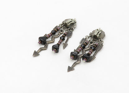 SOUTHWESTERN 925 Silver Vintage Onyx & Sugilite Non Pierce Earrings EG10681