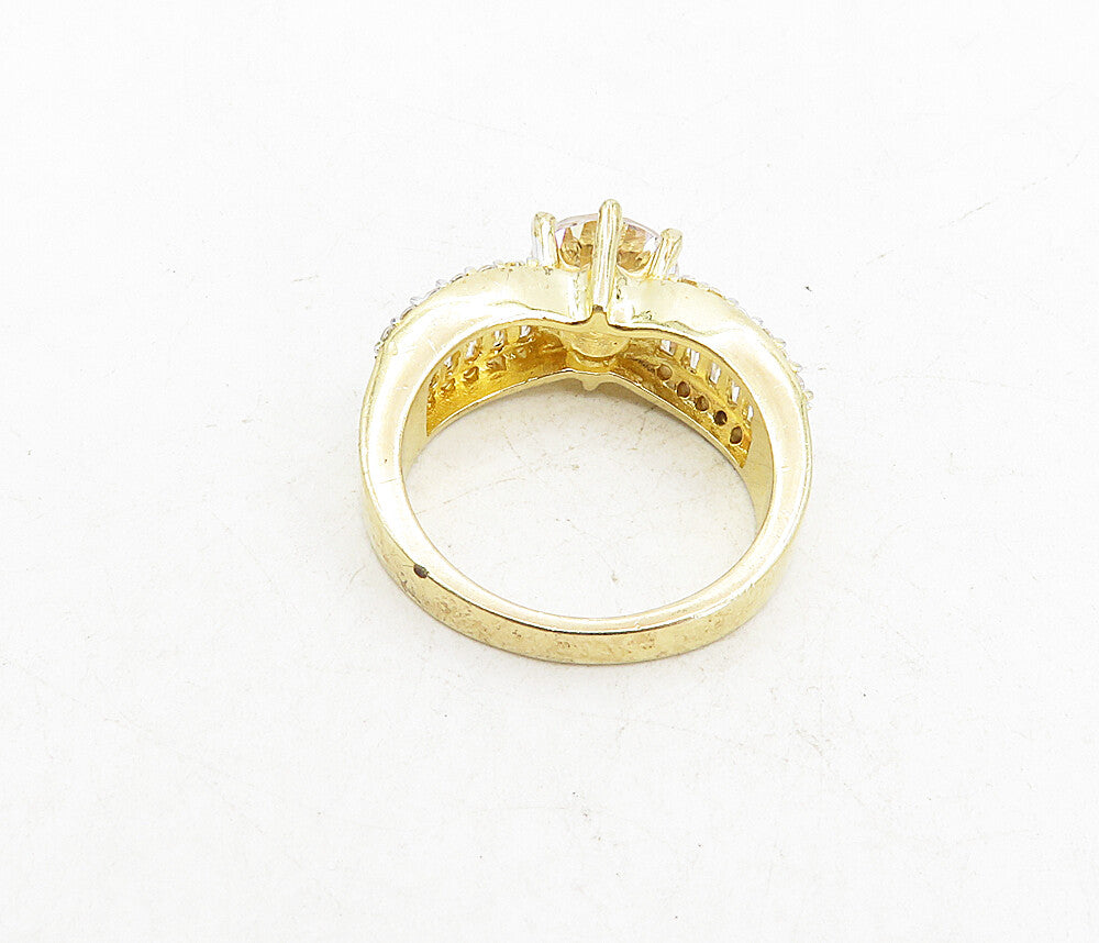 SETA 925 Silver  Cubic Zirconia Gold Plated Solitaire Accent Ring Sz 7  RG8755