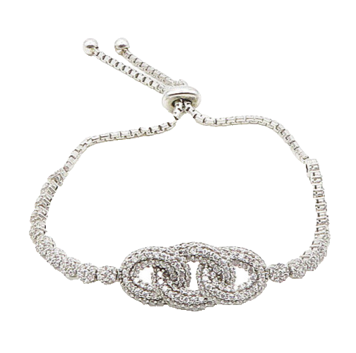 925 Sterling Silver  Vintage Sparkling Cubic Zirconia Chain Bracelet  BT7830